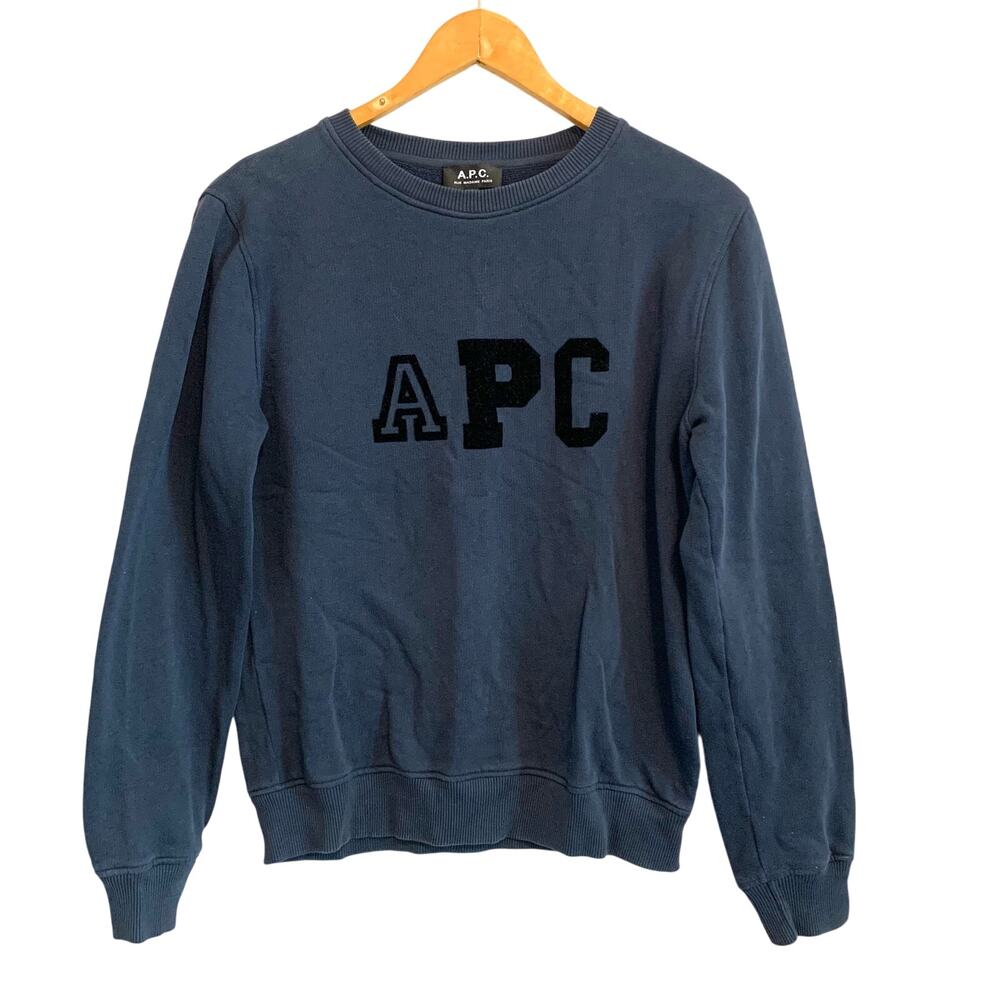 A.P.C. Dark Blue Long Sleeve Crew Neck Logo Sweatshirt
